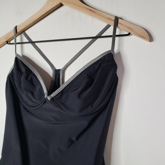 Vintage 90s Victoria's Secret One Piece Swimsuit 36B S M Underwire Silver Piping - Picture 2 of 10